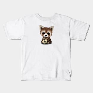 Cute Baby Red Panda With Football Soccer Ball Kids T-Shirt